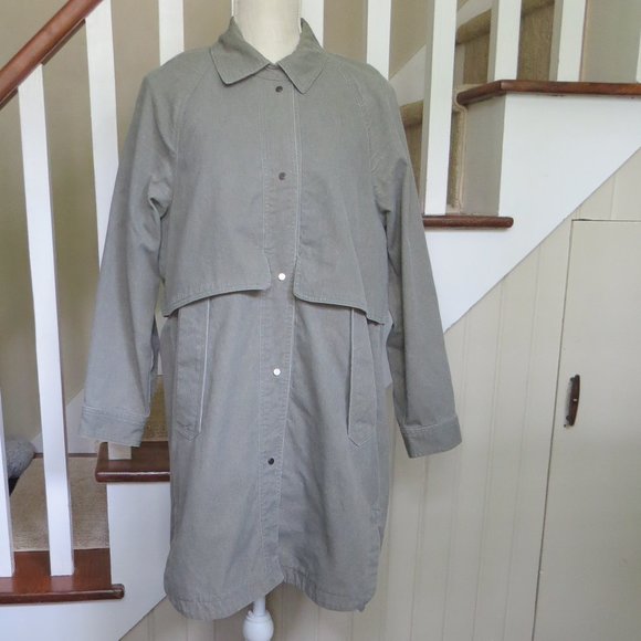 BONNIE ALEX Long Utility Jacket Coat - Womens Small - Khaki Green - Snap Closure - Picture 3 of 15